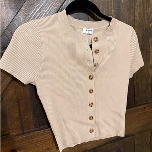 Workshop Republic Clothing Beige Ribbed Button-Down Shirt